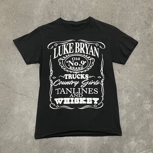Woman’s X-Small Luke Bryan Tanlines And Whiskey Tour Shirt Black Tee 15x26”